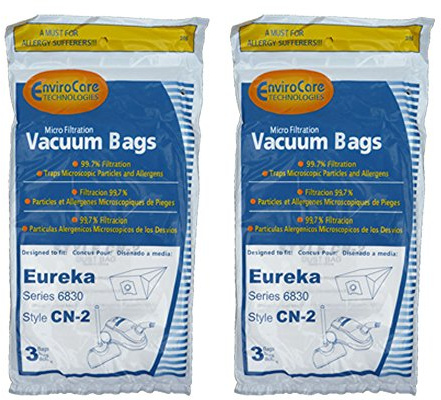 6 Eureka CN-2, CN2 Vacuum Bags by Envircare Series 6830, Power Team, Canister, General Electric Vacuum Cleaners, 61990A, 61990, 6830, 6831, 6833, GE6830, GE 6830