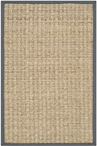 SAFAVIEH Area Rug 2x3 - Natural Fiber Collection - Natural & Dark Grey, Seagrass, Basketweave Pattern with Border (NF114Q)
