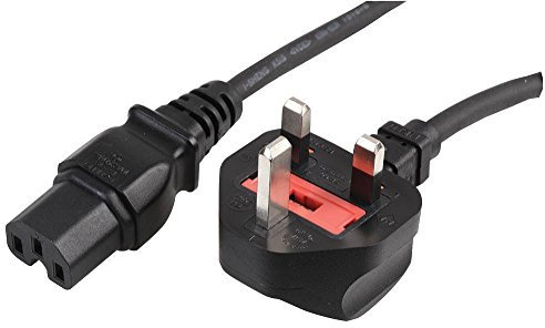 Invero® 2M UK Mains Plug to IEC C15 Notched Kettle Power Cable Lead ideal for PC Monitor Server - 2 Metre Black