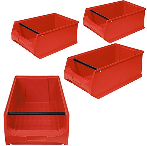 BRB 4x Sichtbox PROFI LB 2T mit Tragstab, LxBxH 500x300x200 mm, Inhalt 21 Liter, rot