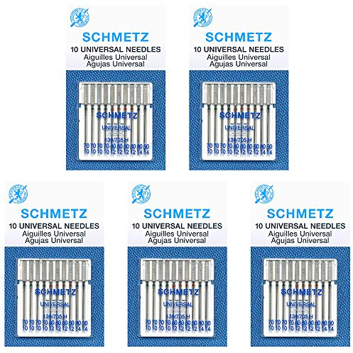 SCHMETZ 50 Schmetz Universal Sewing Machine Needles - Assorted Sizes - Box of 5 Cards