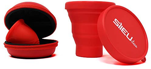 Pack Sileu Travel: Copa Menstrual Rose - Modelo de Iniciación - Talla L, Rojo, Flexibilidad Standard + Estuche de Flor + Esterilizador Plegable