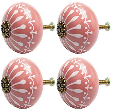 sourcing map 4pcs Ceramic Knobs Vintage Knob Drawer Pull Handle Furniture Door Desk Cabinet Cupboard Wardrobe Dresser Decorative Pink