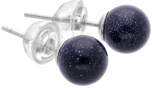 Edelstein Ohrstecker in 925er Silber | Kugel/Perle 6 mm Durchmesser | Ohrringe mit Verschluss (Blaufluss)