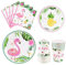 WERNNSAI Flamingo Party Zubehör - Tropische Luau Partydekorationen Geschirr Set Abendessen Dessert Teller Servietten und Tassen für Mädchen Kinder Geburtstag Babydusche 16 Gäste 64PCS