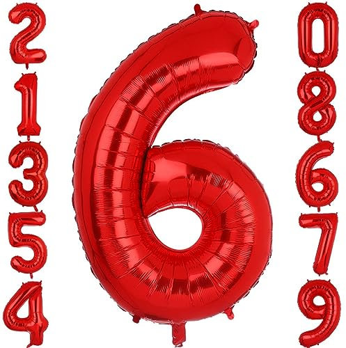 40 Inch Large Foil Number 6 Balloons Red Big Mylar Helium Balloon Birthdays Party Decorations Supplies