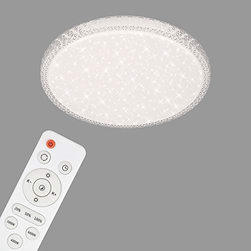 Briloner Leuchten - LED Deckenleuchte, Deckenlampe mit Sternendekor und transparenten Kristallen, dimmbar, inkl. Fernbedienung, Farbtemperatursteuerung, 24 Watt, Weiß-Transparent, Ø 39,3cm, 3412-016