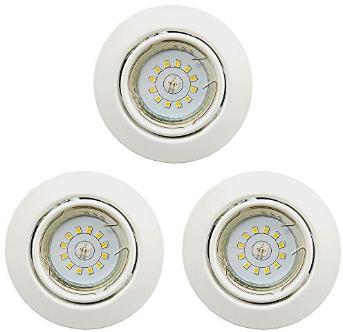 Dapo® LED-Decken-Einbau-Strahler-Spot-Leuchte-Lampe, nickel, schwenkbar rund D: 9 cm, inklusive LED-Leuchtmittel GU10 3x 3 W 270 lm 3000K (3er Set Weiß)