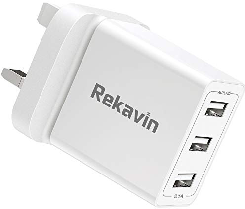 USB Plug,Multi USB Plug Adaptor UK 5V/3A for iPhone Charger Head,Multiple Port Dual Charging Adapter UK Triple Way 3 Pin Double Main Charge for iPhone 16 15 14 13 12 11 X XR XS 8 7 6 6S 5 5S SE,iPad