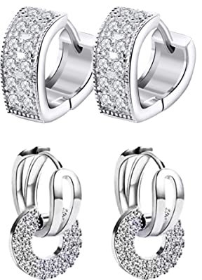 WYAHYQ 2Paar Creolen Silber 925 Silber Ohrringe Damen 925 Set mit Zirkonia 1Herz Ohrringe Silber 1Creolen Silber mit Anhänger