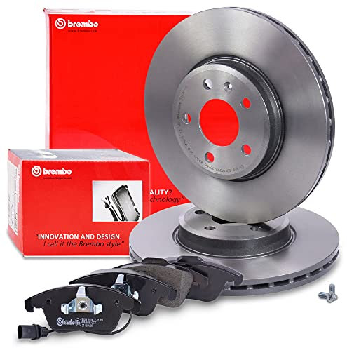 BREMBO Coated Disc Line Bremsenset Vorderachse inkl. Bremsscheiben Vorne Ø 314 mm Belüftet und Bremsbeläge Vorne Kompatibel mit AUDI A4 B8 (8KH) (8K2) (8K5), A5 (8T3) Cabrio (8F7) Sportback (8TA)