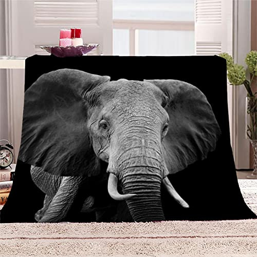 Aolity Kuscheldecke 150x200 cm Elefant Tier Schwarz Decke Camping Kuscheldecke Flanelldecke Weich Wohndecke Sofadecke Decke für Kinder Erwachsene Kuscheldecke Draußen