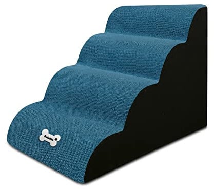 Galatée Hundetreppe, rutschfeste Haustiertreppe Mit 4 Stufen, Hundetreppe Für Hochbettsofa Mit Waschbarem Bezug, Hunderampen Aus Schwamm Mit Hoher Dichte, Tragbare Hundetreppe(Blau)