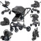 Prokoke Kinderwagen 3 in 1, Buggy mit Umkehrbarem Zwei-Wege-Schub, Kinderwagen Rahmen Aluminiumlegierung, Kombikinderwagen 3 in 1 Einem Klick Faltbar Baby Kleinkind Neugeborene (739 Grey)