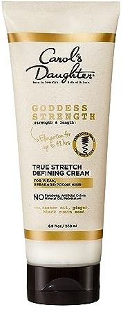 Carol's Daughter Goddess Strength True Stretch Defining Hair Cream For Waves, Coils and Curls, Curl Defining Cream with Castor Oil, 6.8 Fl Oz