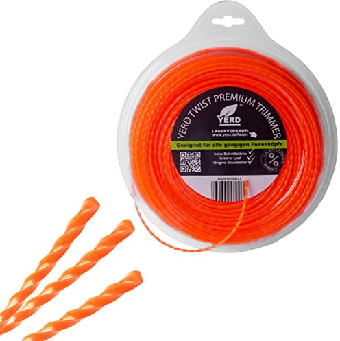 YERD Twist Motorsense Nylon Profi Mähfaden, 360° gedreht 4-Kant Trimmer-Faden, leise, effizient und aggressiv (Nylon TWIST 2,4mm x 116m)