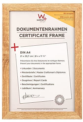 walther design Bilderrahmen eiche hell 21 x 29,7 cm (DIN A4) mit Kunstglas und Passepartout Fiorito Holzrahmen EFX130E