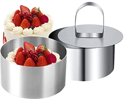 NEUSID 4 Stück Dessertringe und Speiseringe Set, 8 cm Edelstahl Servierringe Runde Tortenring Backring mit Pusher Kleine Tortenringe Kuchenring Backringe Anrichteringe für Kuchen DIY Dessert