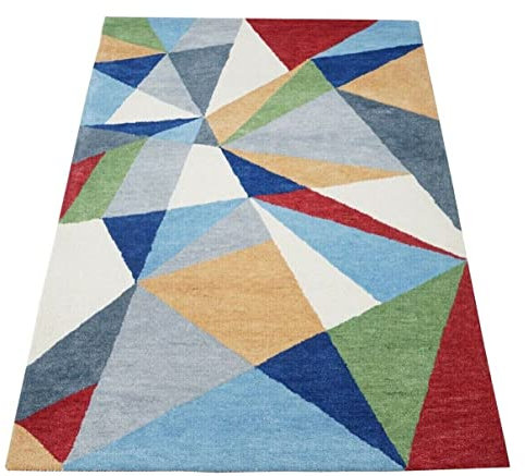 Rot Blau Grün Gold Teppich 100% Wolle 160X230cm Orientteppich Handgetuftet HT403