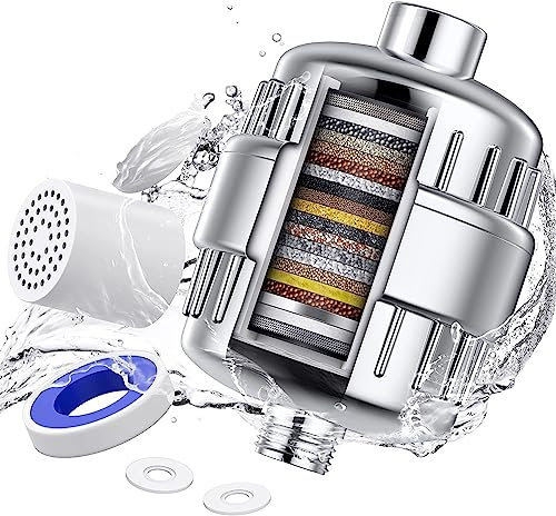 17 Stufen Duschkopf Wasserfilter, KDF-Filtersystem gegen Rest-Chlor, Bakterien, Verunreinigungen, Wasser-Filter für Bad und Dusche, Chrom