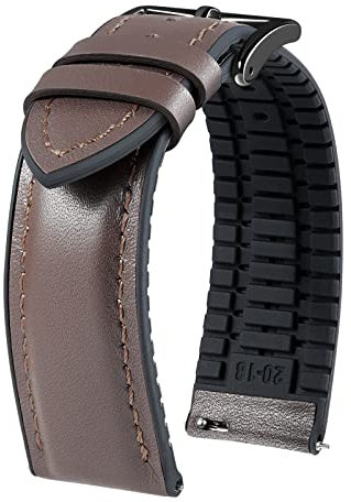 BINLUN Leder Uhrenarmbänder Silikon-Innenfutter Hybrid Elegant Schnellverschluss Lederarmband für Smartwatches Schwarze/Silberne Schnalle 6 Farben Herren Damen(Braun,18mm,Schwarze Schnalle