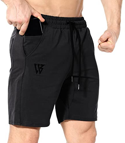 BROKIG Sporthose Herren Kurz Slim Fit Kurze Hosen Fitness Laufshorts Gym Shorts mit Taschen(Schwarz,M)