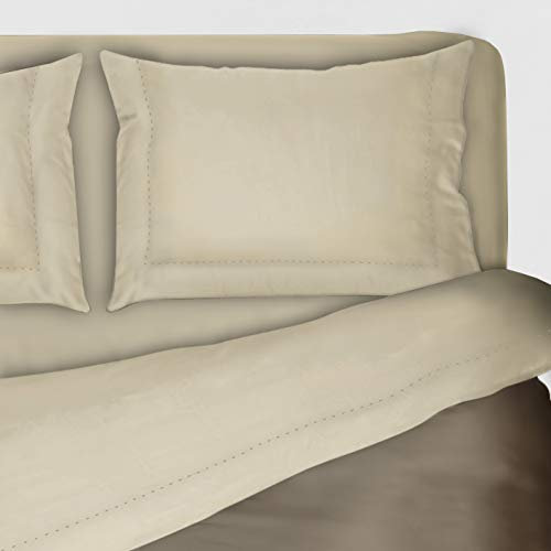 I SOGNI Set lenzuola letto singolo cotone con angoli e federe completo Ricamato Tinta unita (misura: 1 piazza) (beige)