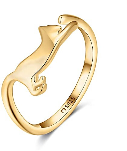 MARLION JEWELS Ring für damen aus silber Katzenform. Ringe für frauen aus silber mit silberner oder goldener Oberfläche. Schmuck damen ideal für Paare, Mütter, Freundinnen. Damen ringe (Vergoldung)