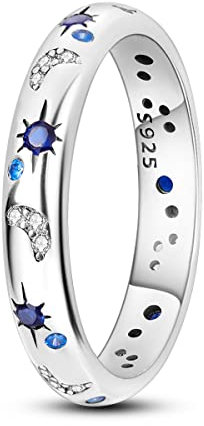 NARMO 925 Ring für Frauen Sterling Silber Mond und Stern Ringe Cubic Zirkonia Stapelbare Ring Größe 52mm