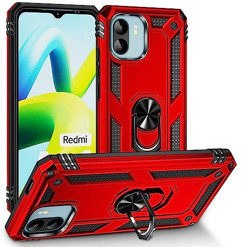 CoolGadget Defender Case für Xiaomi Redmi A1, Robuste Schutzhülle mit Ringhalter und Ständer, Rot