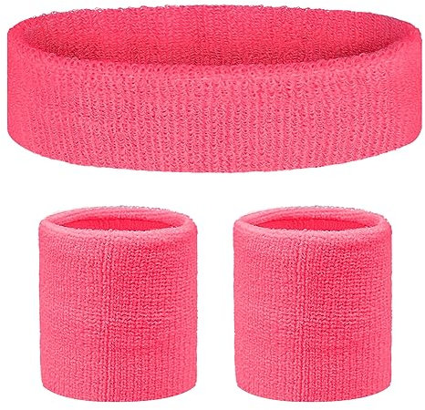 Flintronic 3 Stück Schweißbänder Handgelenk, Saugfähige Handgelenk Schweißbänder für Damen & Herren,Fitness Arm Schweißband Set mit Schweißband Stirnband für Handball Fußball Tennis, Roserot
