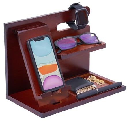 OfficeWorld schreibtisch organizer holz - Regal aus Bambus für Büro oder Nachttisch - Stifthalter, Telefonständer, Ablage für kleine Accessoires - 26x15x19 cm, Braun