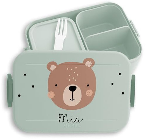 Kinder Bento Box Midi für Mepal Bentobox - Brotbox Boho Bär Vesperdose Bären Lunchbox Bear I - 900 ml - Sage Grün - brotdose fächern geschenke einschulung jause snackbox kindergarten