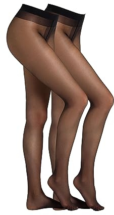 Camano Damen Strumpfhose 20 DEN Bequeme und Reißfeste 2 Paar Feinstrumpfhose mit Weicher Flachnaht Perfektem Sitz und Komfortbund Langlebig 2er Pack 42/44 black