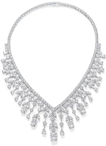 Bling Jewelry Vintage Estate Art Deco Style Design Brautschmuck Mehrere Tropfen AAA CZ Statement Spray Bib Kragen Halskette Für Frauen Versilbert