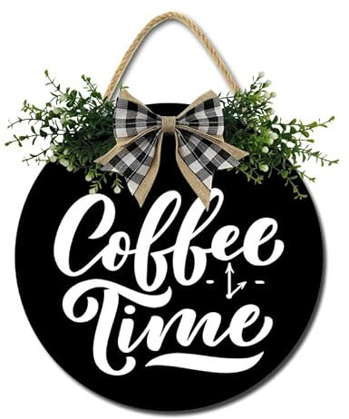 Horienteeon Letrero de hora de café, decoración de pared de cafetería, letreros de madera para decoración del hogar, cocina, zona de comedor, rincón de desayuno, cafetería o restaurantes, 28 cm