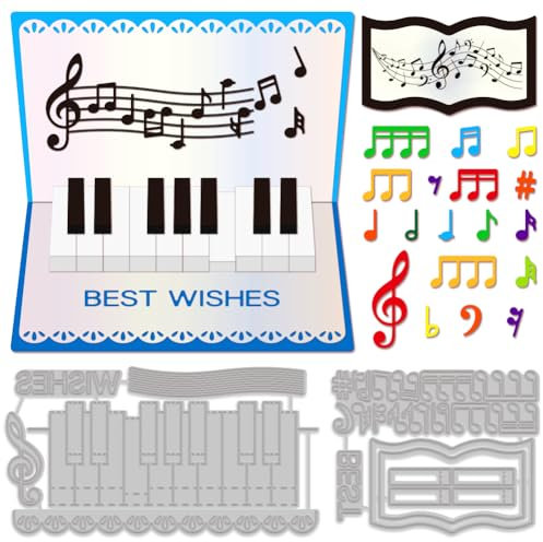 MAYJOYDIY 3D Klavier Stanzformen Für Musikliebhaber Musik Note Metall Schablonen Musikinstrument Stanzformen Schablonen für DIY Scrapbooking Handwerk Papier Karten Dekor