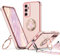 XYZ Coque pour Samsung Galaxy S24 Plus, avec Double Anneau de Support Cœur, avec Lanière pour Filles et Plusmmes, Coque de Protection Luxe Mignonne et Scintillante pour Samsung S24 Plus, Rose