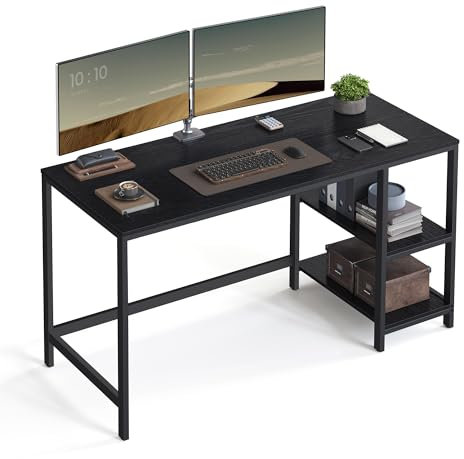 VASAGLE Computer Desk, Office Desk, 140 x 60 x 76 cm, Industrial Style, for Study, Bedroom, Living Room, Ebony Black LWD055B02