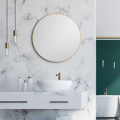 Talos Picasso Spiegel Gold Ø 80 cm - mit hochwertigem Aluminiumrahmen für stilvolles Ambiente - Perfekter Badezimmerspiegel Rund, der Eleganz und Funktionalität vereint