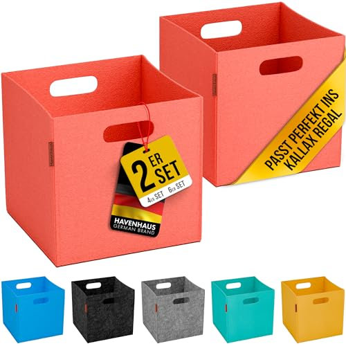 Havenhaus Filzkorb faltbar 2er Set peach pink | 2er Set Boxen Aufbewahrung Filz | Faltbox geeignet für Aufbewahrung im ganzen Haus | Aufbewahrungsbox Filz 30x30x30cm Kallax Boxen | 4mm extra stabil