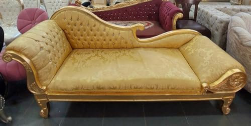 Casa Padrino Barock Chaiselongue mit Glitzersteinen Gold Muster 220 cm