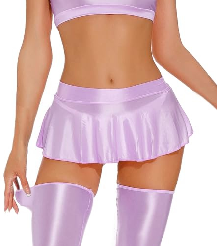 AIEOE Gonna Trasparente Donna Mini Gonna A-Line Plissettata See-Through Solido per Donne e Ragazze Taglia XL Viola
