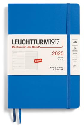 LEUCHTTURM1917 370757 Wochenkalender & Notizbuch Medium (A5) 2025, Softcover, Sky, Englisch