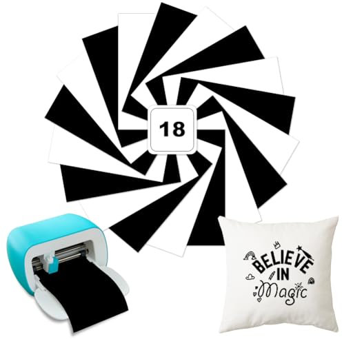 Smart Iron on für Cricut Joy, 18 Pack Plotterfolie Textil Flexfolie Plotter Textil, Selbstklebende Permanentes Plotterfolie Vinyl für DIY T-Shirt, Stoffe Bügelfolie, 14cm x 30.5cm, Schwarz&Weiß