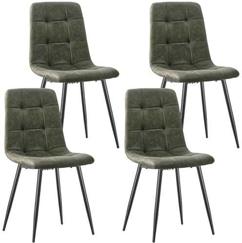 JIJIAN Esszimmerstühle 4er Set, Techno Stoff Küchenstühle, Polsterstühle, Wohnzimmerstühle mit schwarzen Metallfüßen, für Esszimmer, Wartezimmer und Wohnzimmer, Oliv-Grün
