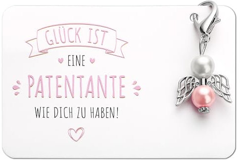 BOOMTOP Schlüsselanhänger Patentante Fragen Patin Geschenk Schutzengel Glücksbringer Beste Anhänger Perlenengel Weihnachten Advent Taufe