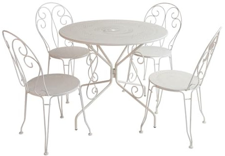 Garden Furniture 5pc Cast Iron Garden Table and Chairs Bistro Set Garden Balcony Decking Outdoor Furniture Patio Set with Cream Finish Vintage Style Alfresco Dining Heavy Duty