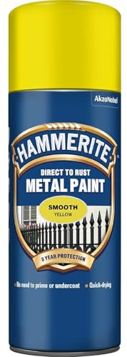 AMK® Hammerite Metal Paint 400ml Aerosol Smooth Yellow Direct Rust Quick Drying No Primer Or Undercoat Needed Single Coat