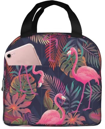 JIMOWANG Pink Flamingos Portable Lunch Bag Compact Tote Bag Reusable Lunch Box Container for School Office Work